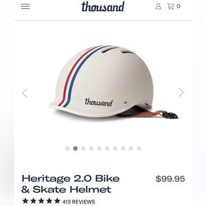 Brand New Thousand Heritage 2.0 Helmet in Off-White with Red & Blue Stripes